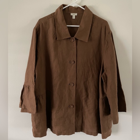 J.Jill 100% Linen Blazer Jacket Size 3X Ruffled Button Front Collared Lagenlook - Picture 2 of 8